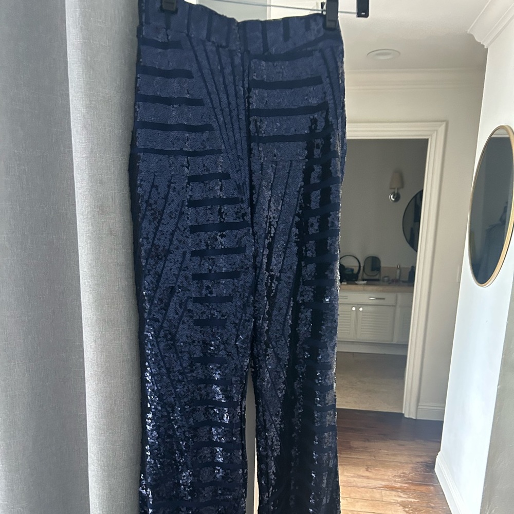 Navy Sequined flared dressy pants